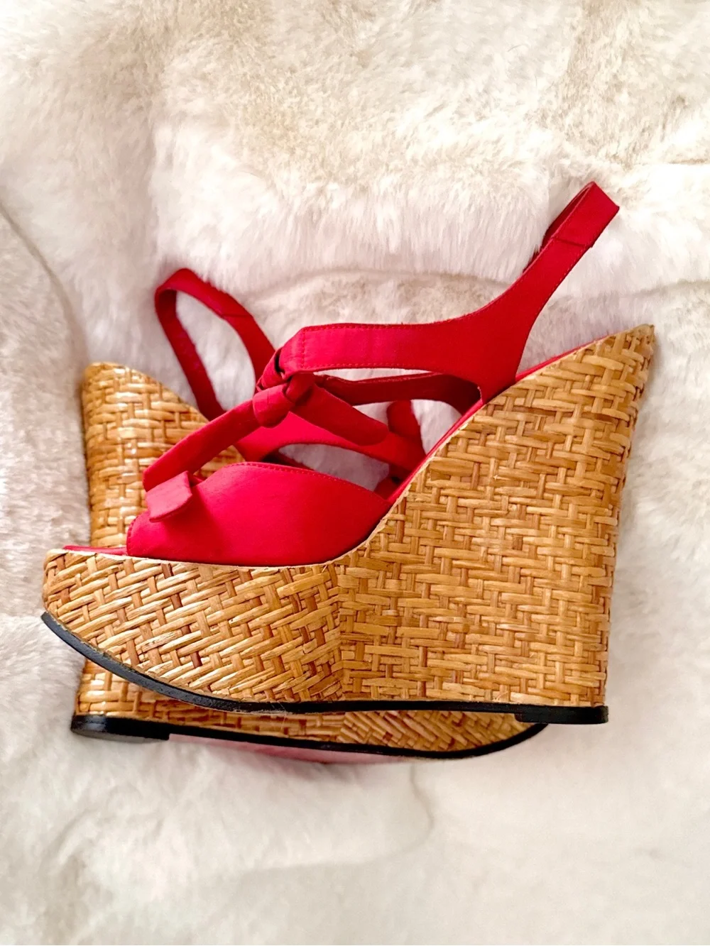 Dolce & Gabbana Red Woven Wicker Basket Espadrille Platform Wedge Sandals 5 35